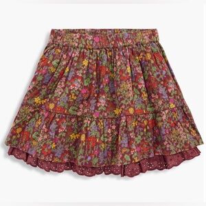 Mini Boden Floral Tiered Mini Skirt in Burgundy Multi